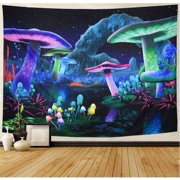Psychedelic Mushroom Tapestry Night Sky Wall Tapestry for Room(H59.1×W78.7) - Picture 1 of 3